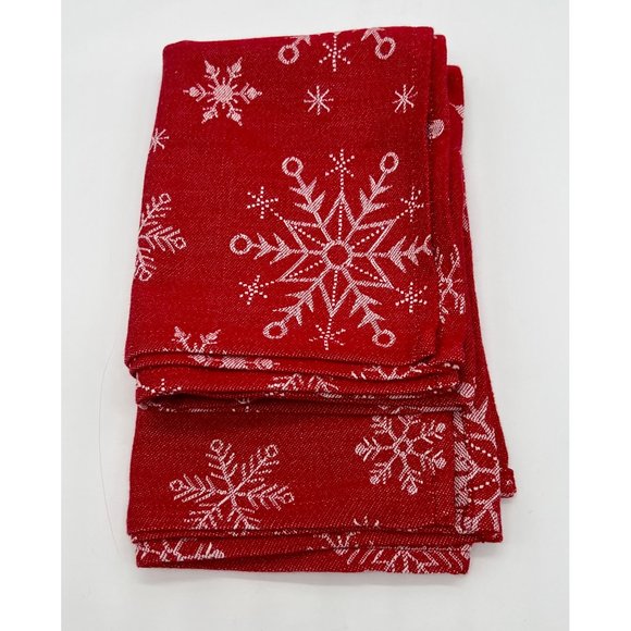 Other - Set of 2 Red and White Cotton Snowflake Dish Towels